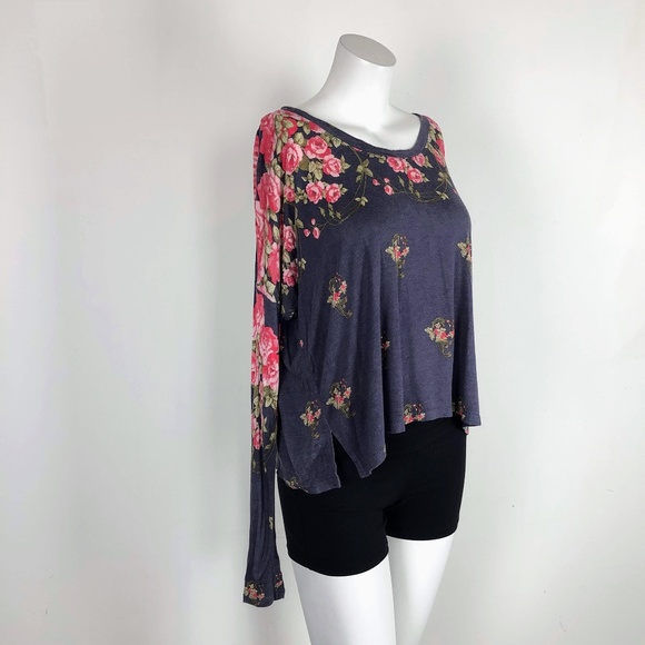 Free People Tops - Free People Purple Long Sleeve Rose Floral Top